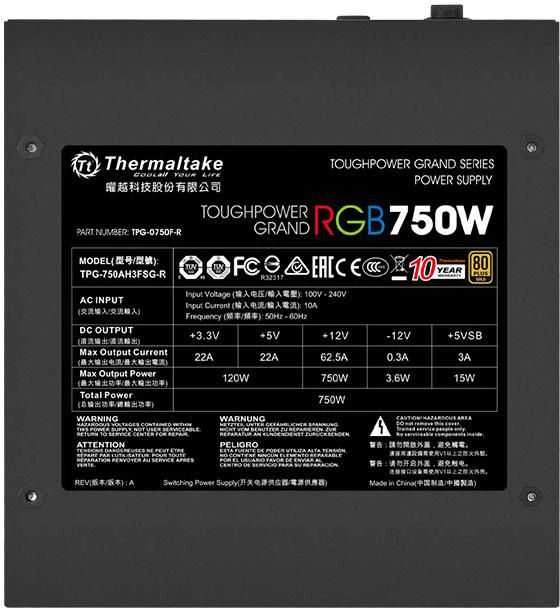 Maitinimo šaltinis Thermaltake Toughpower Grand RGB 750W PS-TPG-0750FPCGEU-R (750 W, aktyvus, 140 mm)