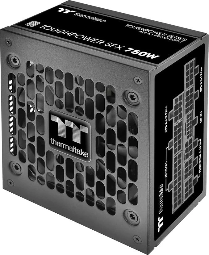 „Thermaltake Toughpower SFX Platinum 750W“, kompiuterio maitinimo šaltinis - juodas, 1x 12VHPWR, 2x PCIe, laidų valdymas, 750 vatų