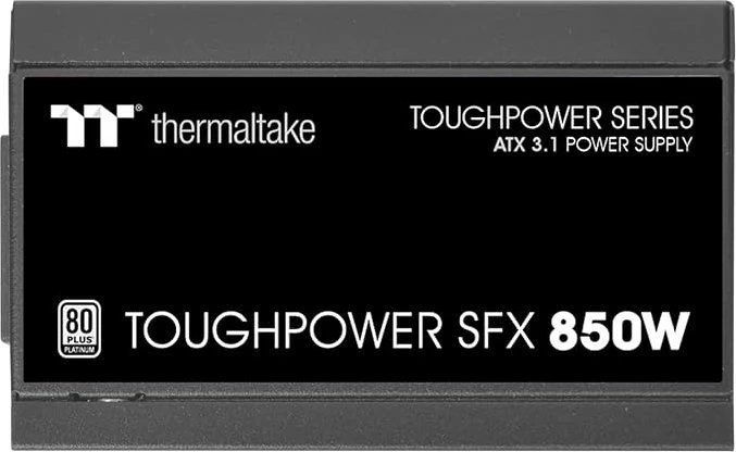 „Thermaltake Toughpower SFX Platinum 850W“, kompiuterio maitinimo šaltinis - juodas, 1x 12VHPWR, 2x PCIe, laidų valdymas, 850 vatų