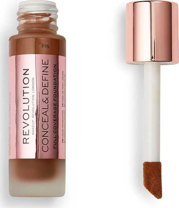 „Makeup Revolution Conceal & Define“ makiažo pagrindas be aliejaus „Kreminis“ F 15, 23 ml
