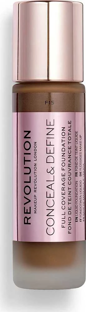 „Makeup Revolution Conceal & Define“ makiažo pagrindas be aliejaus „Kreminis“ F 15, 23 ml