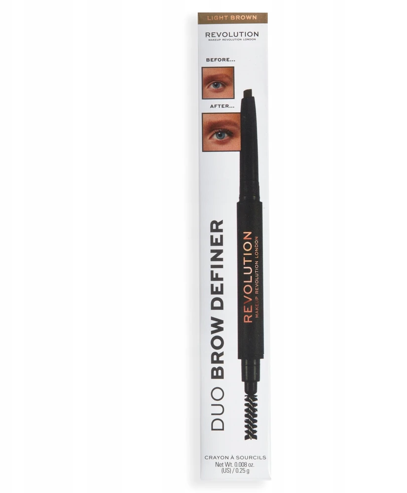 Makeup Revolution Duo Brow Definer Pieštukas Eyebrow Kreminis Pieštukas & 2-In-1 šviesiai rudas 0.25 g