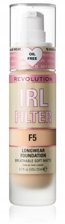 „Makeup Revolution IRL“ ilgai išliekantis makiažo pagrindas „Filter Oil Free“ be riebalų, „Kreminis“ F5, 23 ml