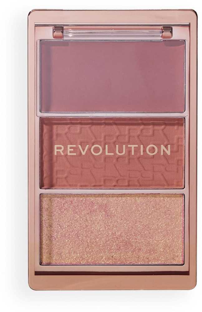 „Makeup Revolution Blush Icon“ matinių skaistalų paletė, šviesinamoji paletė „Aura Points Rose“, 11,5 g
