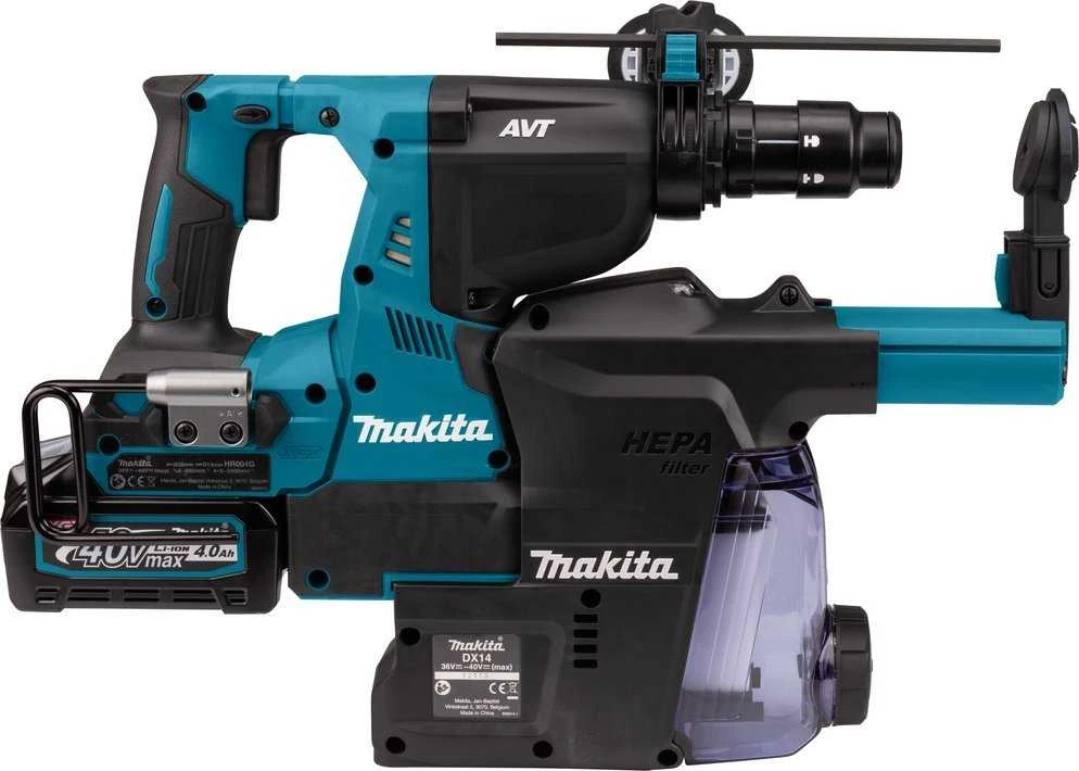 Makita HR004GM202 Perforatorius XGT, 2,9 J, 28mm; 4,1kg, bešepetėlinis variklis, greitojo keitimo griebtuvas, 2X4,0Ah, greitasis kroviklis; AVT; XPT; Dulkių surinkimo sistemos priedas DX14; MAKPAC lagaminas