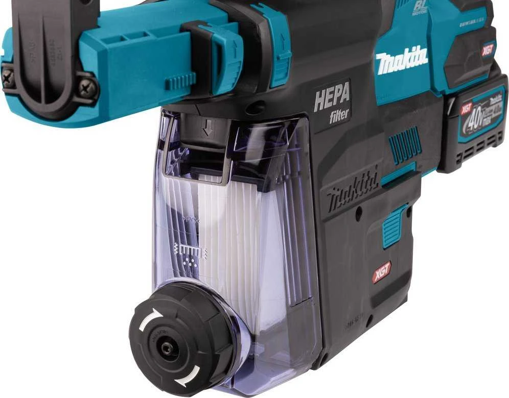 Makita HR004GM202 Perforatorius XGT, 2,9 J, 28mm; 4,1kg, bešepetėlinis variklis, greitojo keitimo griebtuvas, 2X4,0Ah, greitasis kroviklis; AVT; XPT; Dulkių surinkimo sistemos priedas DX14; MAKPAC lagaminas