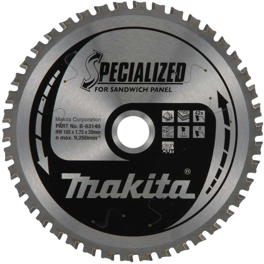 Makita T.C.T. pjūklas SPECIALIZED 165X1.75X20mm 0° T42 B-63149 T.C.T •165X1.75X20mm • 0°• T42 • Daugiasluoknėms plokštėms