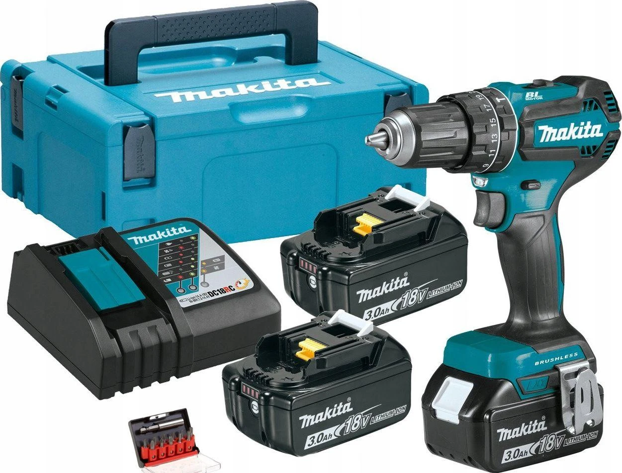 Makita DHP485RF3J gręžtuvas su trimis akumuliatoriais