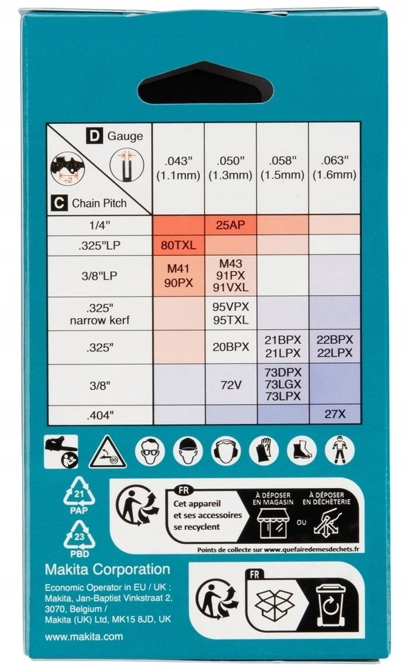 Makita Grandinės MC 22BPX 50cm/20" ,0,325", 1,6mm, 82H 1916A4-7