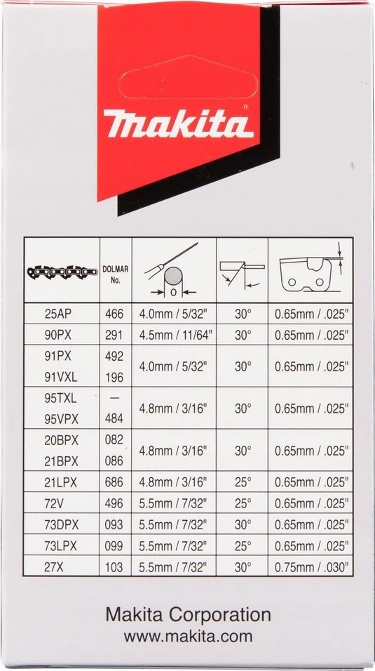 Makita Grandinės MC 21BP 33cm/13", 0,325", 1,5mm, 56H 191H28-8