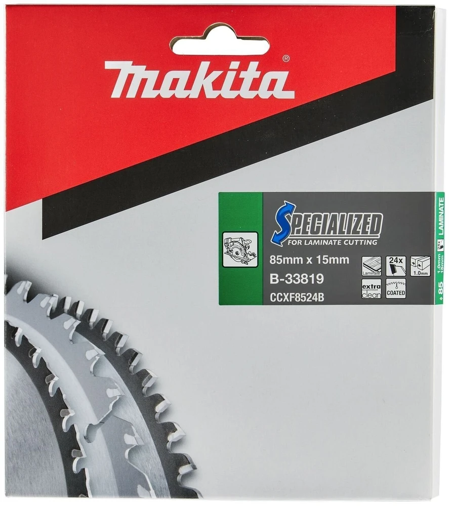 Makita T.C.T. pjūklas SPECIALIZED 85X1X15mm 7° T24 B-33819 T.C.T • 85 x15 mm • T24 • 7° • MDF/laminatui