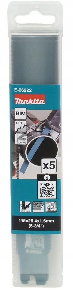 MAKITA PJŪKLELIS SLUOKSNINIAMS PJŪKLAMS BIM 145×1,6mm 8 TPI METALUI, KETUI, NERŪDIJANČIAM PLIENUI /5vnt.