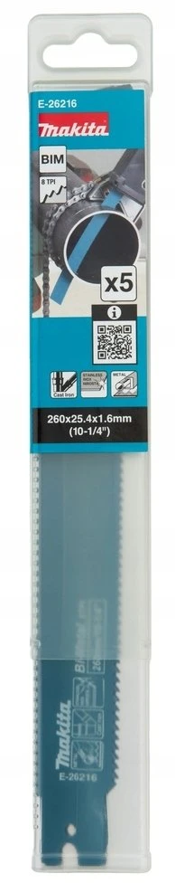 MAKITA PJŪKLELIS SLUOKSNINIAMS PJŪKLAMS BIM 260×1,6mm 8 TPI METALUI, KETUI, NERŪDIJANČIAM PLIENUI /5vnt.