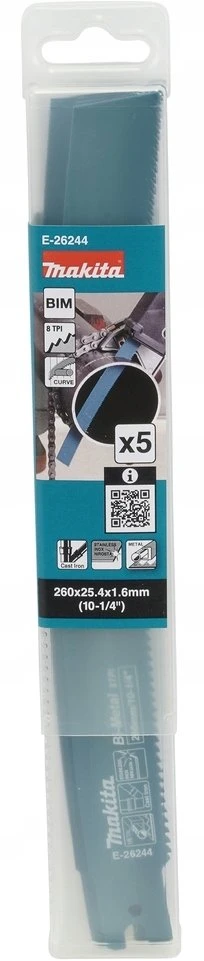 MAKITA PJŪKLELIS SLUOKSNINIAMS PJŪKLAMS BIM 260×1,6mm 8 TPI METALUI, KETUI, NERŪDIJANČIAM PLIENUI /5vnt.