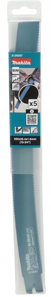 MAKITA PJŪKLELIS SLUOKSNINIAMS PJŪKLAMS BIM 350×1,6mm 8 TPI METALUI, KETUI, NERŪDIJANČIAM PLIENUI /5vnt.