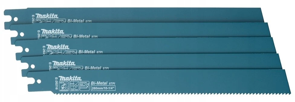 MAKITA PJŪKLELIS SLUOKSNINIAMS PJŪKLAMS BIM 260×1,6mm 8 TPI METALUI, KETUI, NERŪDIJANČIAM PLIENUI /5vnt.