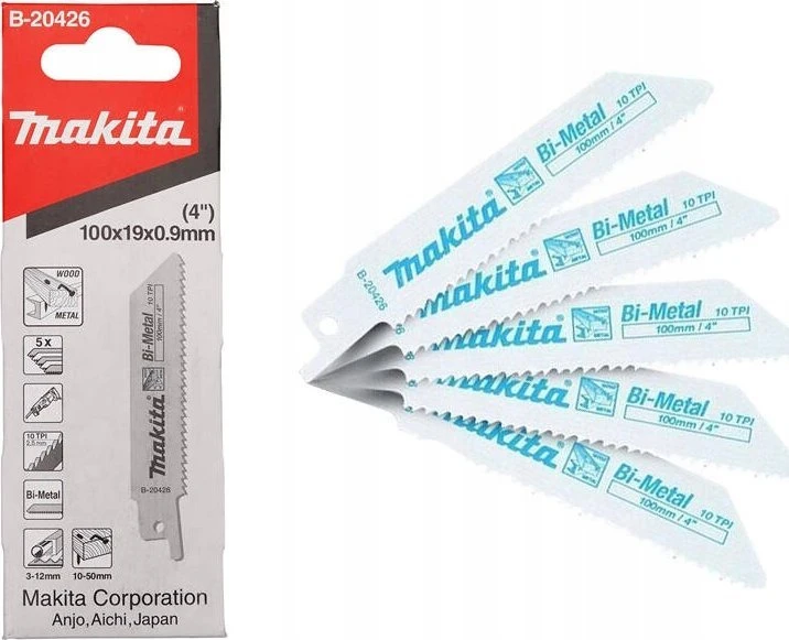 Makita Tiesinio pjūklo pjūkleliai BiM 100x0,9mm (10tpi) 5Vnt., lakštiniam metalui 3.0-12.0mm, medžiui 10.0-50.0mm B-20426