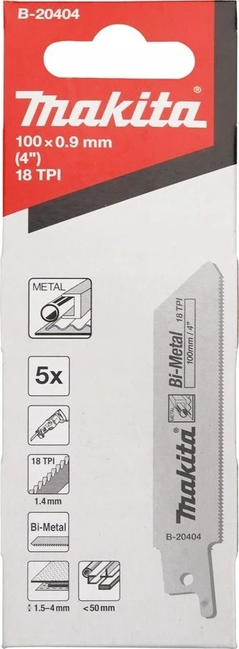 Makita Tiesinio pjūklo pjūkleliai BiM 100x0,9mm (18tpi), 5Vnt., Metalui B-20404