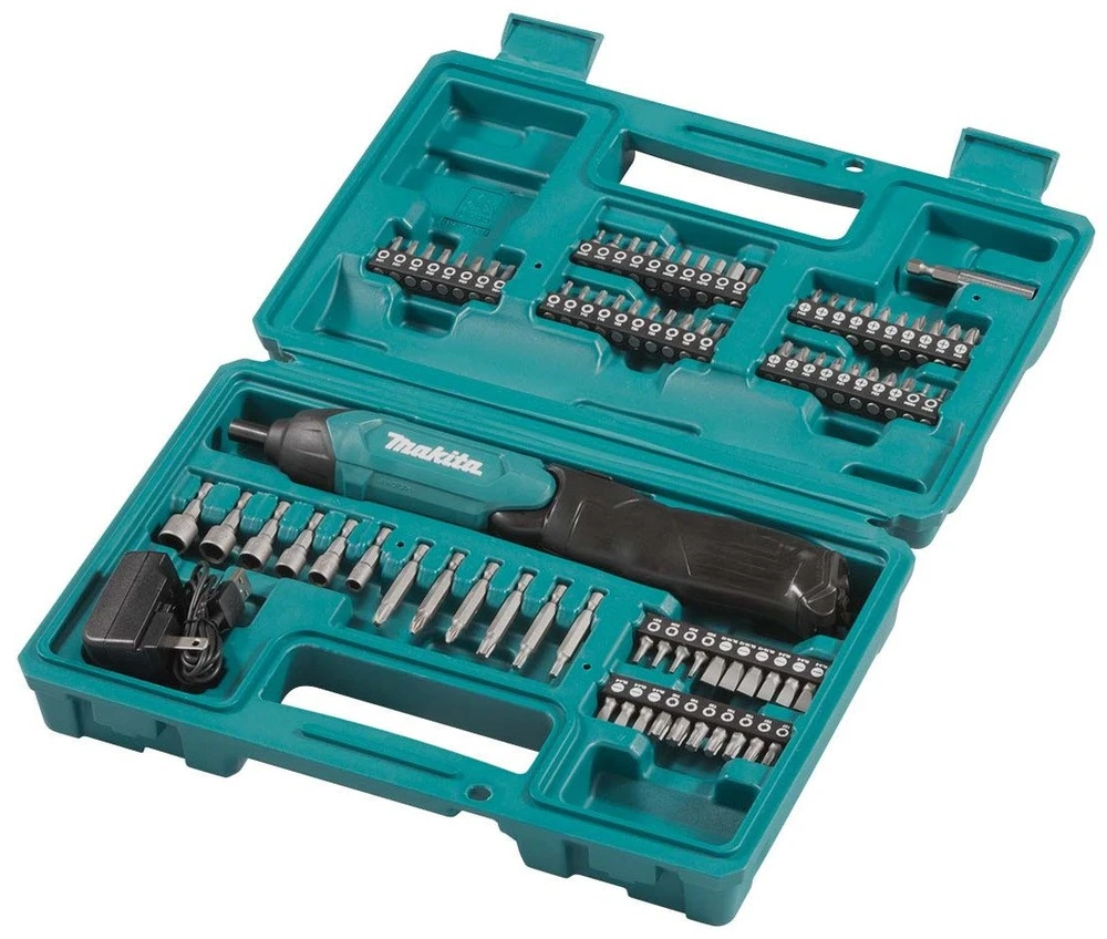 Makita DF001DW Akumuliatorinis suktuvas 1,5Ah įmontuotas Li-ion akumuliatorius; mikro USB įkrovimas; 4Nm; 1/4"; LED; 81 vnt. priedų rinkinys