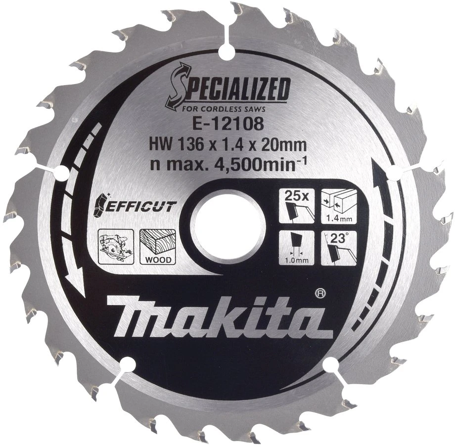 Makita T.C.T. pjūklas 136X1.4X20mm 23° T25 EFFICUT E-12108