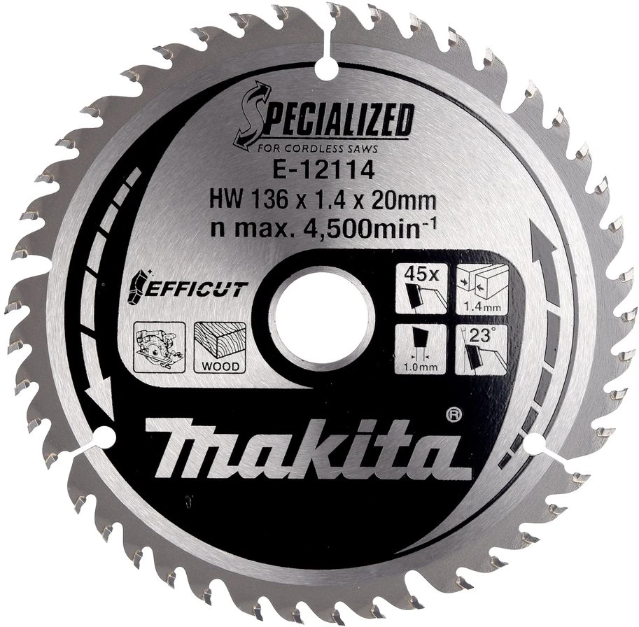 Makita T.C.T. pjūklas 136X1.4X20mm 23° T45 EFFICUT E-12114