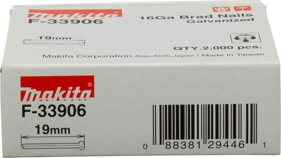 cinkuoti kaiščiai 19x1,6 mm, 16GA, pasvirimo kampas 0º, Makita [F-33906]