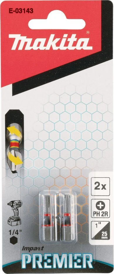 Makita Torsion sukimo antgalis (C-form), PH2(slim)-25mm, 2vnt. Impact Premier E-03143 PH2(slim) • 25 mm • 1/4" • 2 Vnt