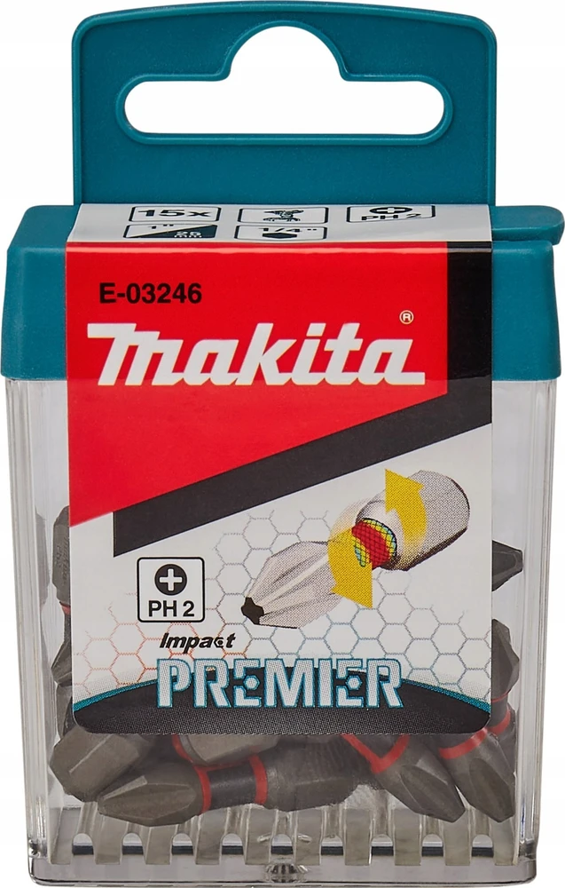 Makita Torsion sukimo antgalis (C-form), PH2-25mm, 15vnt. Impact Premier E-03246 PH2 • 25 mm • 1/4" • 15 Vnt