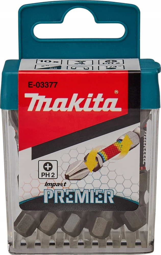 Makita Torsion sukimo antgalis (E-form), PH2-50mm, 10vnt. Impact Premier E-03377 PH2 • 50 mm • 1/4" • 10 vnt