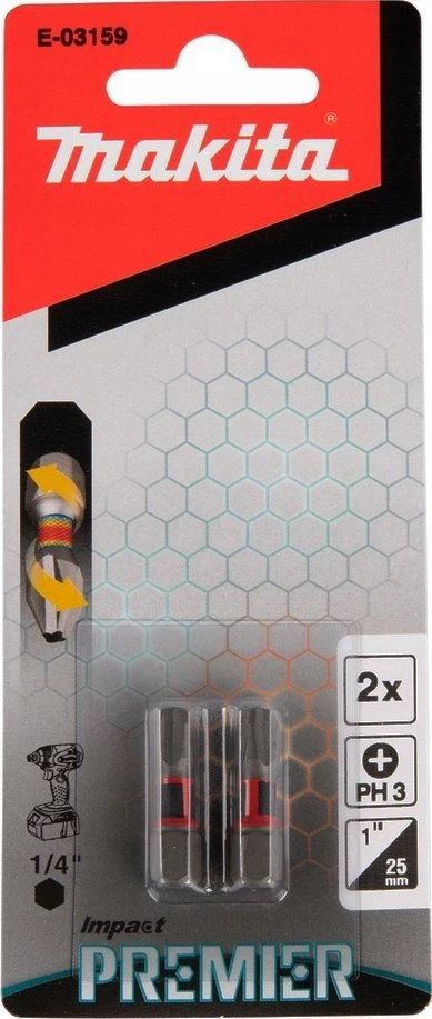 Makita Torsion sukimo antgalis (C-form), PH3-25mm, 2vnt. Impact Premier E-03159 PH3 • 25 mm • 1/4" • 2 vnt