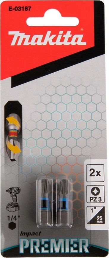 Makita Torsion sukimo antgalis (C-form), PZ3-25mm, 2vnt. Impact Premier E-03187 PZ3 • 25 mm • 1/4" • 2vnt