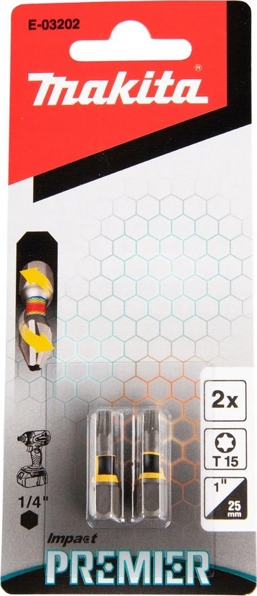 Makita Torsion sukimo antgalis (C-form), T15-25mm, 2vnt. Impact Premier E-03202 T15 • 25 mm • 1/4" • 2 Vnt