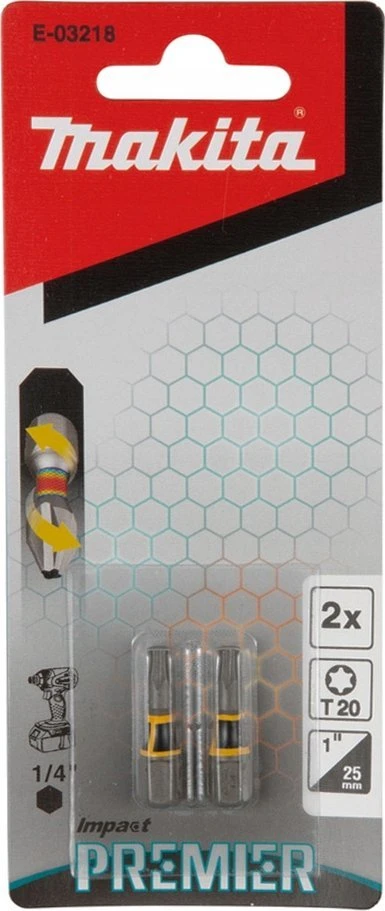 Makita Torsion sukimo antgalis (C-form), T20-25mm, 2vnt. Impact Premier E-03218 T20 • 25 mm • 1/4" • 2 Vnt