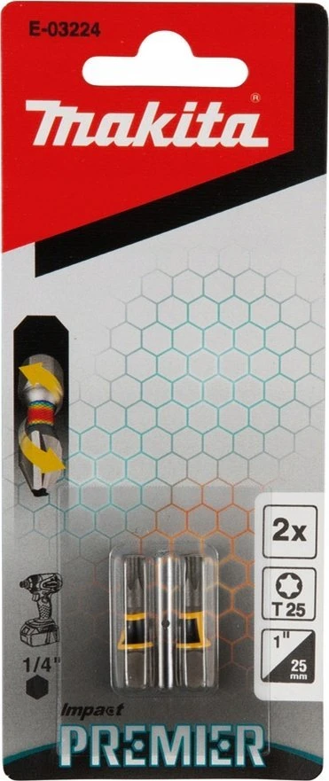 Makita Torsion sukimo antgalis (C-form), T25-25mm, 2vnt. Impact Premier E-03224 T25 • 25 mm • 1/4" • 2 vnt