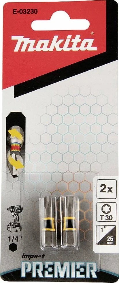 Makita Torsion sukimo antgalis (C-form), T30-25mm, 2vnt. Impact Premier E-03230 T30 • 25 mm • 1/4" • 2 Vnt