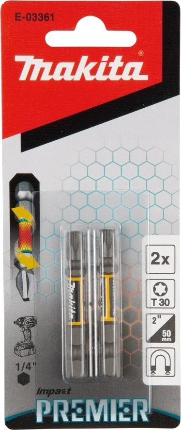 Makita Torsion sukimo antgalis (E-form), T30-50mm, 2vnt. Impact Premier E-03361 T30 • 50 mm • 1/4" • 2 vnt