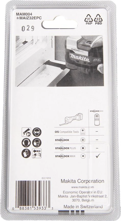 Makita Įgilinamieji pjovimo diskai 32mm B-66438 Starlock Max • 18 TPI • HCS • MAM004 • Medžiui