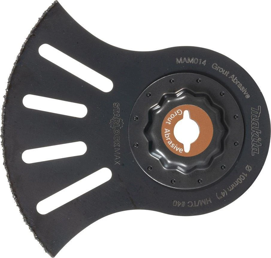 Makita Multitool segmentiniai ašmenys 100mm B-66547 Starlock Max • 40G • TC / HM RIFF • MAM014 • cemento skiediniui, plytelių glaistui, stiklo pluoštui pašalinti