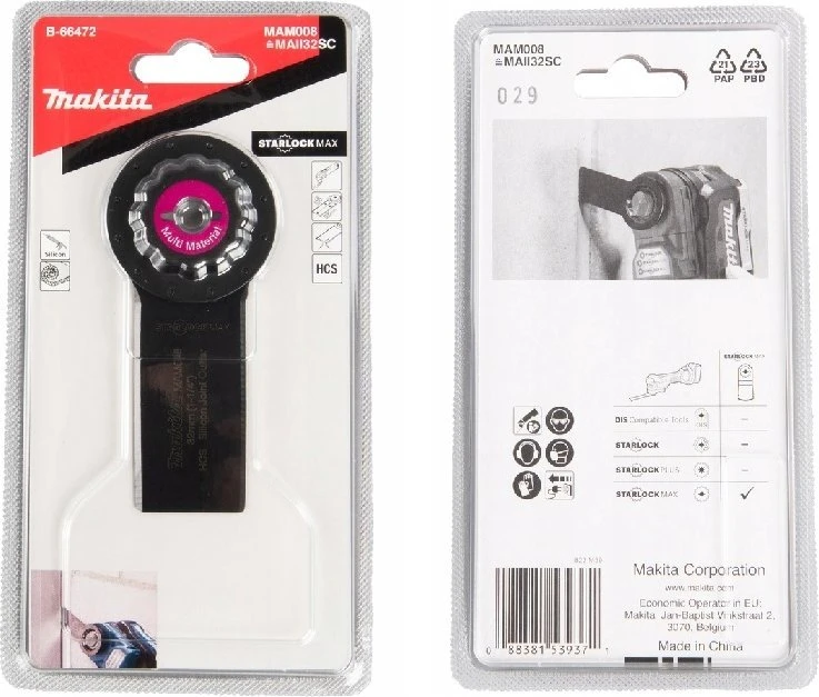 Makita MULTITOOL smailus priedas 32mm B-66472 Starlock Max • HCS • MAM008 • Multi material
