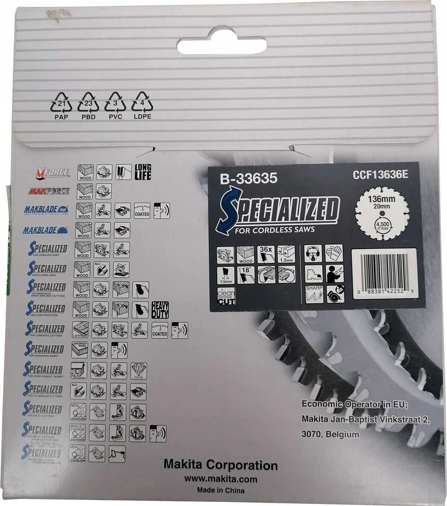 MAKITA DISKINIS PJŪKLAS 136x20x36z SPECIALIZED MEDIENAI