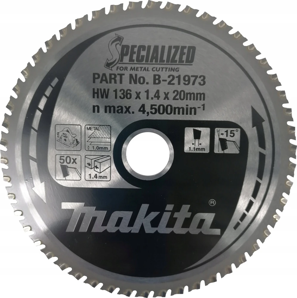 Makita T.C.T. pjūklas SPECIALIZED 150X1.5X20mm 0° T32 B-47036 T.C.T • 150 x20 mm • T32 • 0° • Metalui