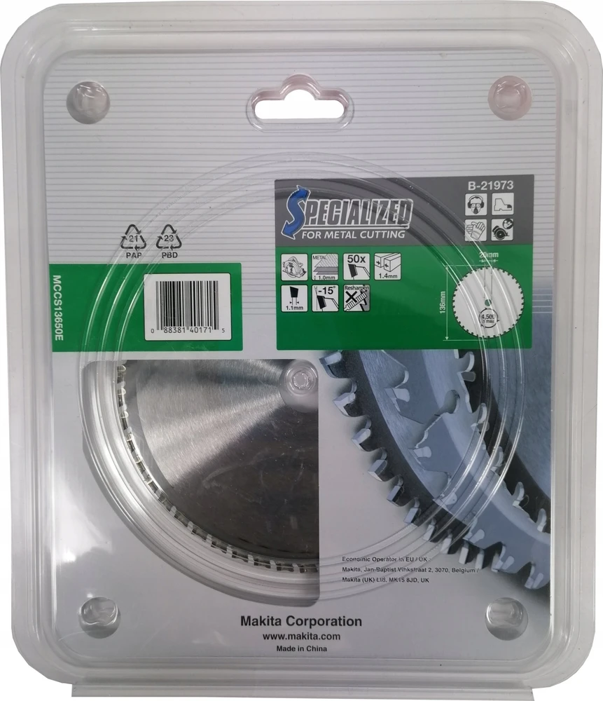 Makita T.C.T. pjūklas SPECIALIZED 150X1.5X20mm 0° T32 B-47036 T.C.T • 150 x20 mm • T32 • 0° • Metalui