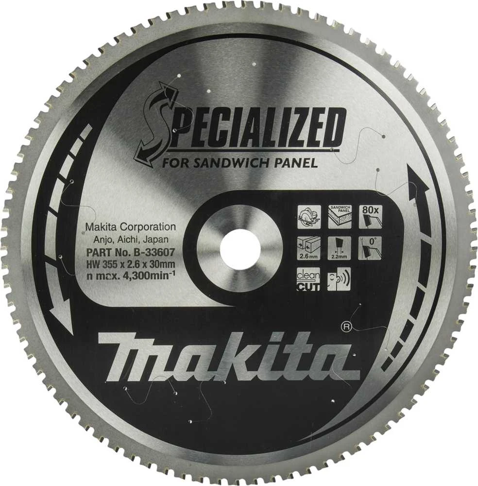 Makita B-33607 T.C.T. pjūklas 355X2.6X30mm 0° T80 SPECIALIZED daugiasluoknėms plokštėms