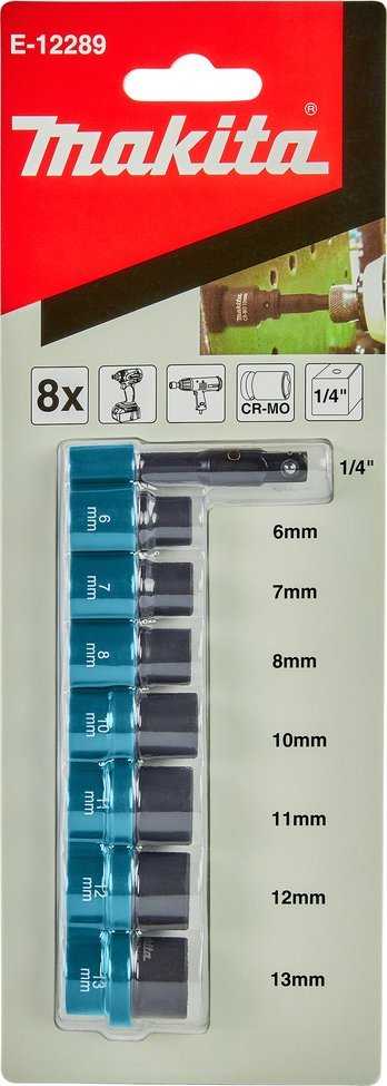Tiekimas MAKITA IMPACT SOCKET SET 1/4" 8 vnt. 6-13mm