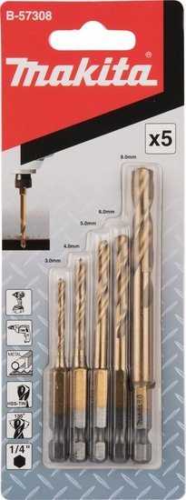 MAKITA Rinkinys grąžtų DO METALU HSS-TIN 1/4" HEX /5szt.