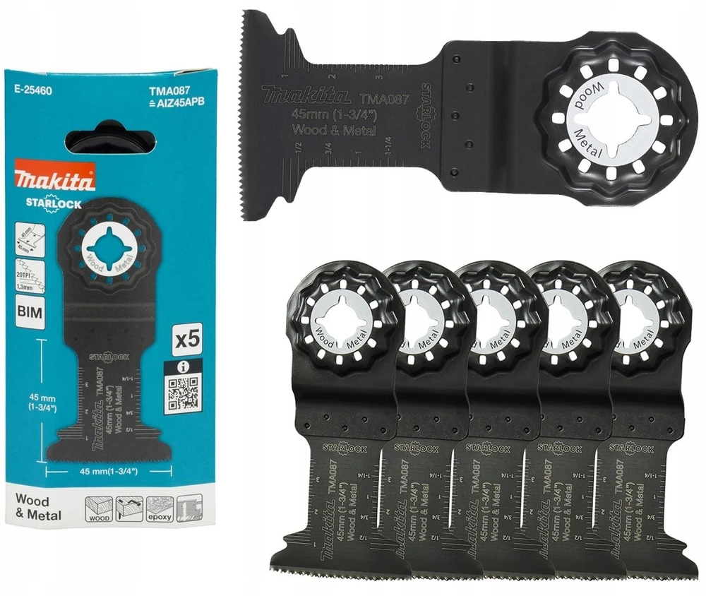 Makita STAROCK įgilinamojo pjovimo ašmenys 45x45mm, 5 vnt. E-25476 Starlock • 14 TPI • BiM • TMA088 • medienai