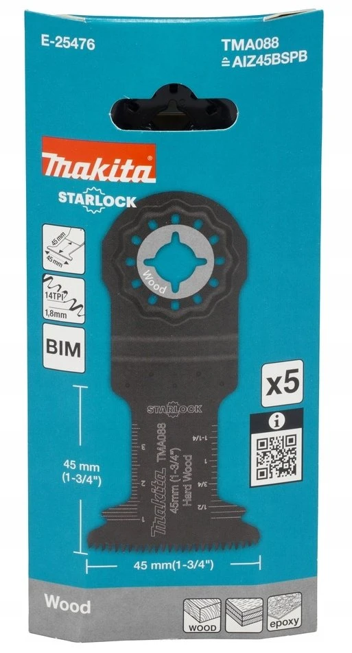 Makita STAROCK įgilinamojo pjovimo ašmenys 45x45mm, 5 vnt. E-25476 Starlock • 14 TPI • BiM • TMA088 • medienai