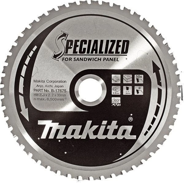 Makita T.C.T. pjūklas SPECIALIZED 270X2.4X30mm 0° T60 B-17681 T.C.T • 270 x30 mm • T60 • 0° • Daugiasluoknėms plokštėms