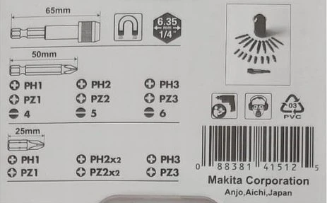 Makita Sukimo antgalių komplektas 18 vnt. B-28896