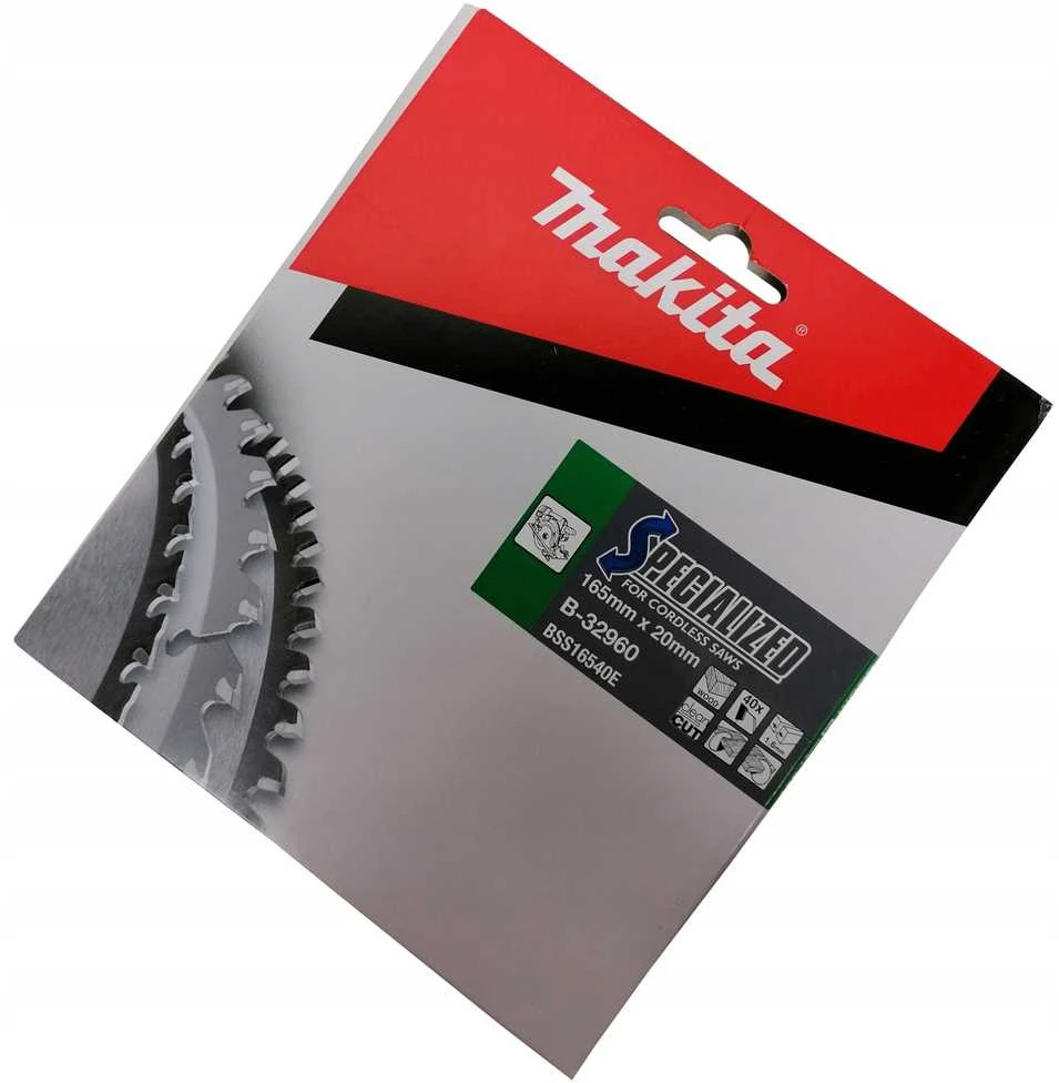 Makita T.C.T. pjūklas SPECIALIZED 165X1.6X20mm 18° T40 B-32960 T.C.T • 165 x20 mm • T40 • 18° • Medienai